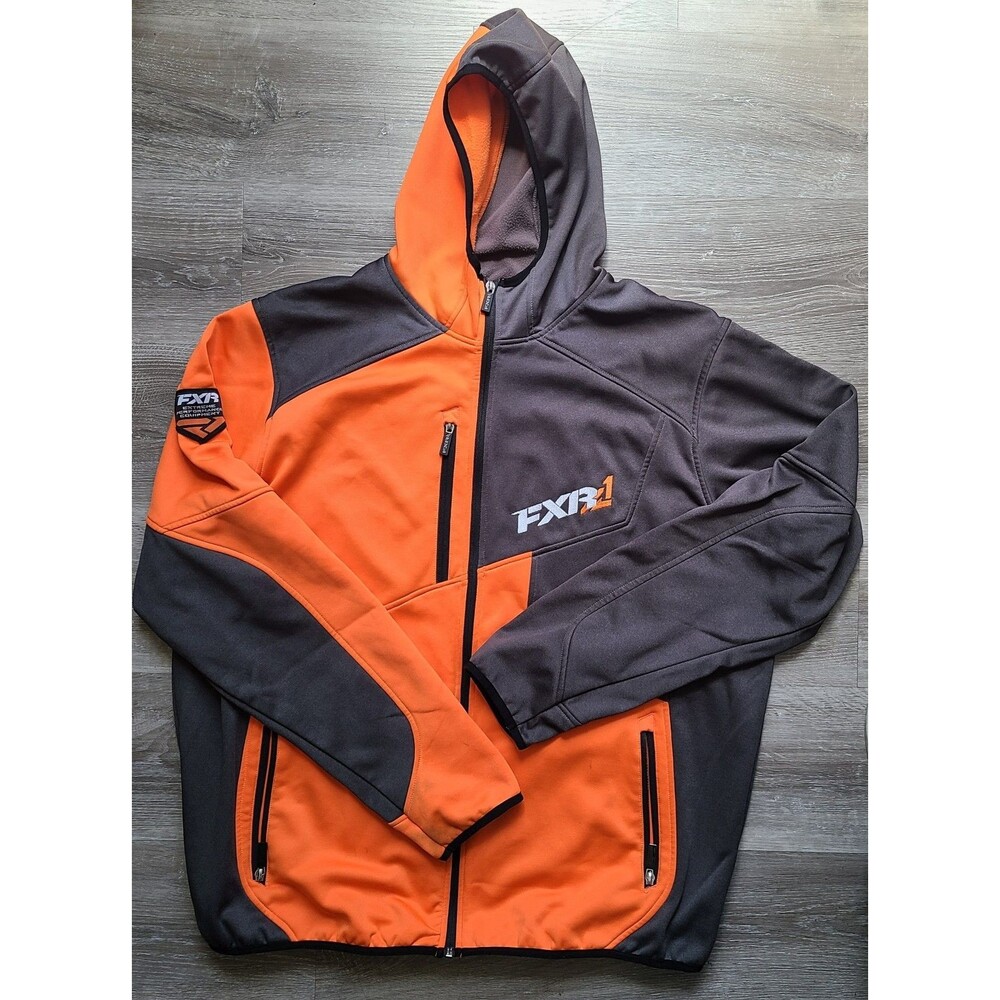 FXR Racing Softshell Jacket Mens 3XL Black Orange Hooded Full Zip Snowmobile Out